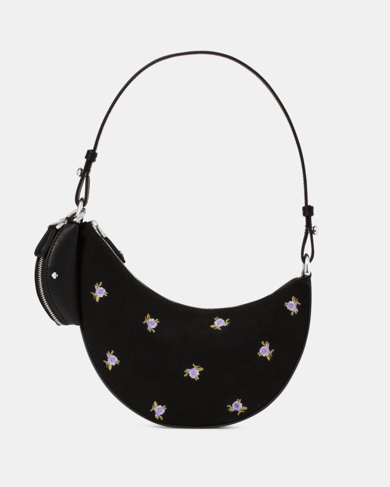 Kate Spade Duo Rose Dot Embroidered Suede Mini Shoulder Bag, Black - Handbags & Purses