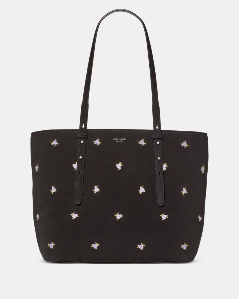 Kate Spade Do It All Rose Dot Embroidered Suede Zip Tote Bag, Black - Handbags & Purses