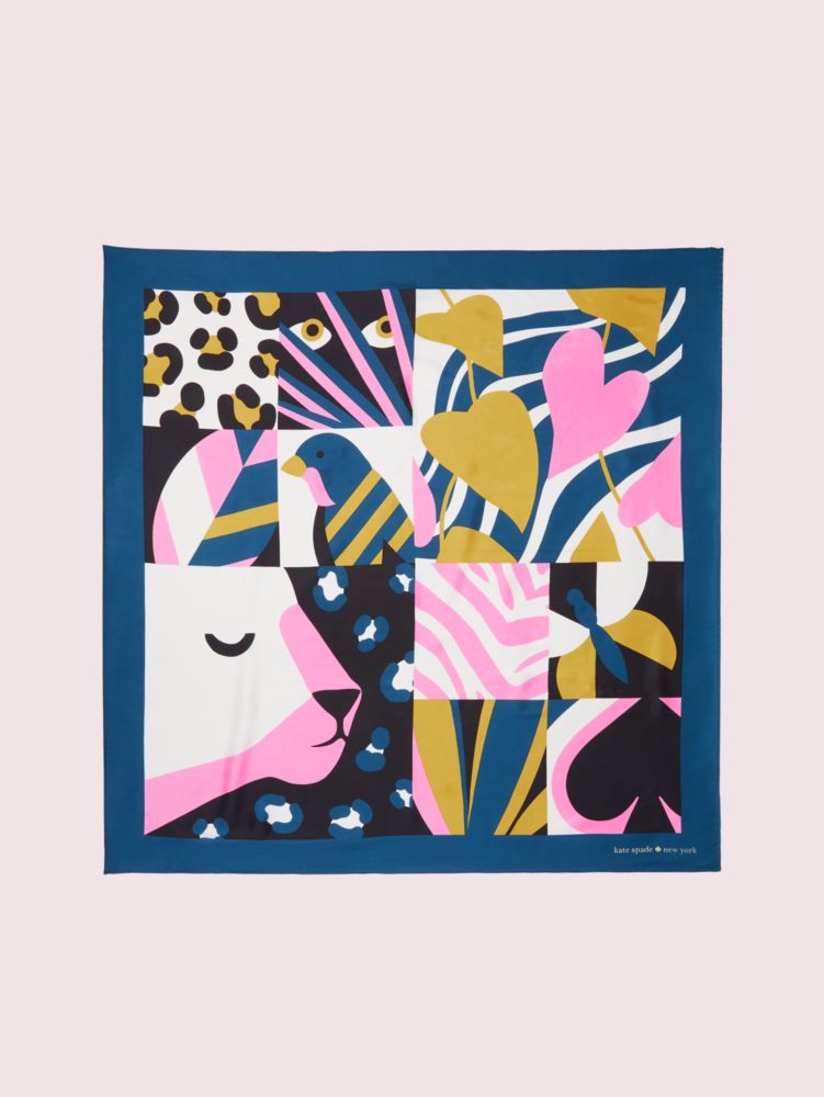 Animal Faces Silk Square, Periwinkle Twilight, Product