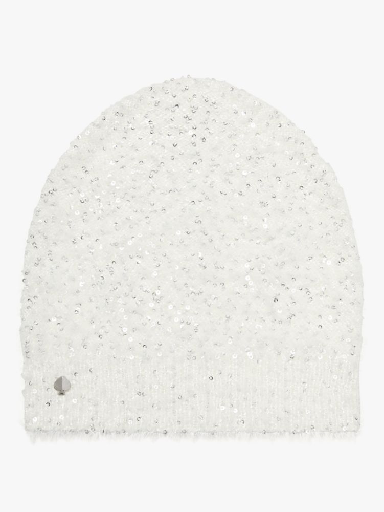Sequin Slouchy Beanie, Cream, Product