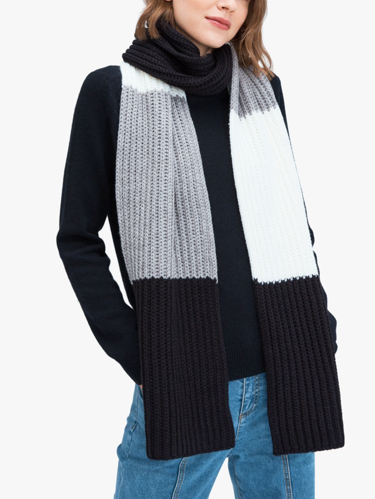 Women's heather gray/cream/black colorblock scarf | Kate Spade New York NL