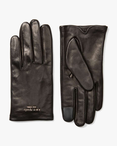Kate Spade,pinmount logo leather gloves,gloves,Black / Glitter