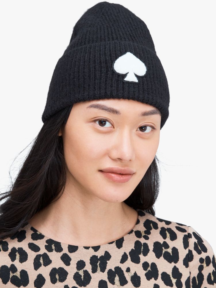 Women's black/french cream recycled spade patch beanie | Kate Spade New  York Belgium