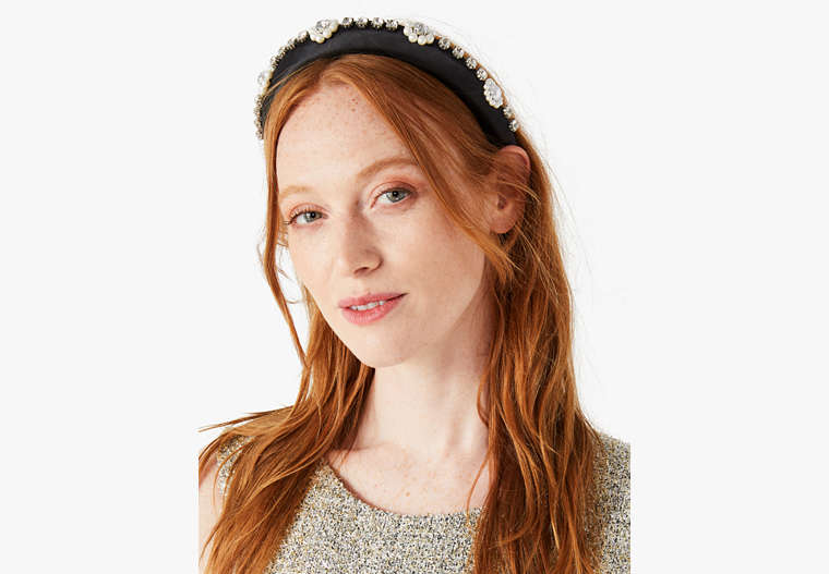 Embellished Satin Headband, Black, Product