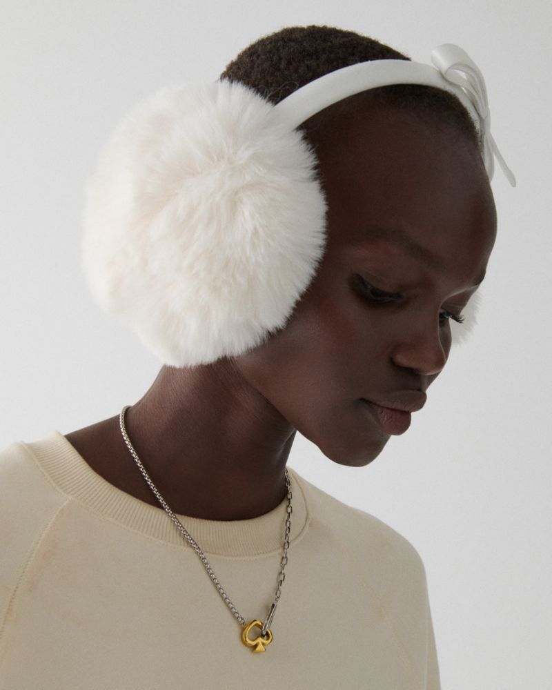 Kate Spade Shoelace Bow Earmuffs In French Cream
