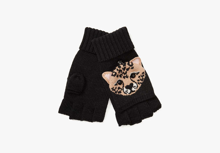 Leopard Face Pop-top Gloves, Black / Glitter, Product image number 0