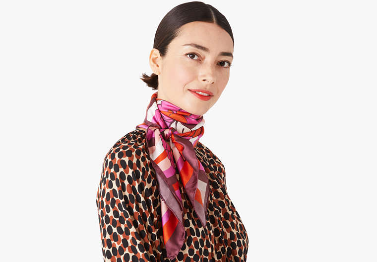 Floral Stripe Silk Square Scarf, Cream, Product image number 0