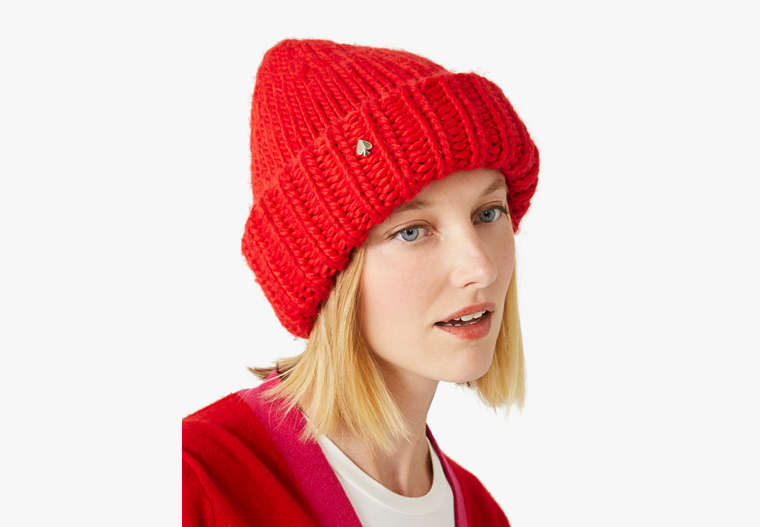 Hand-knit Beanie, Candied Cherry, Product