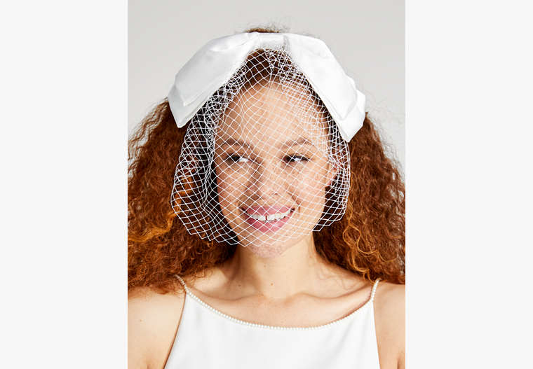 Satin Bow Veiled Headband, Cream, Product