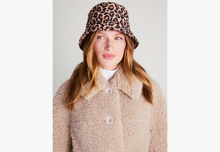 Lovely Leopard Quilted Nylon Bucket Hat, Roasted Cashew, Product