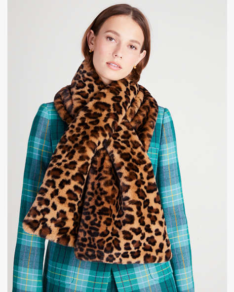 Leopard Faux Fur Pull-through Scarf, Natural, ProductTile