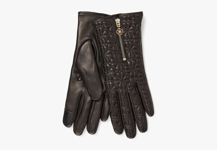 Quilted Spade Flower Zip Tech Gloves, Black, Product