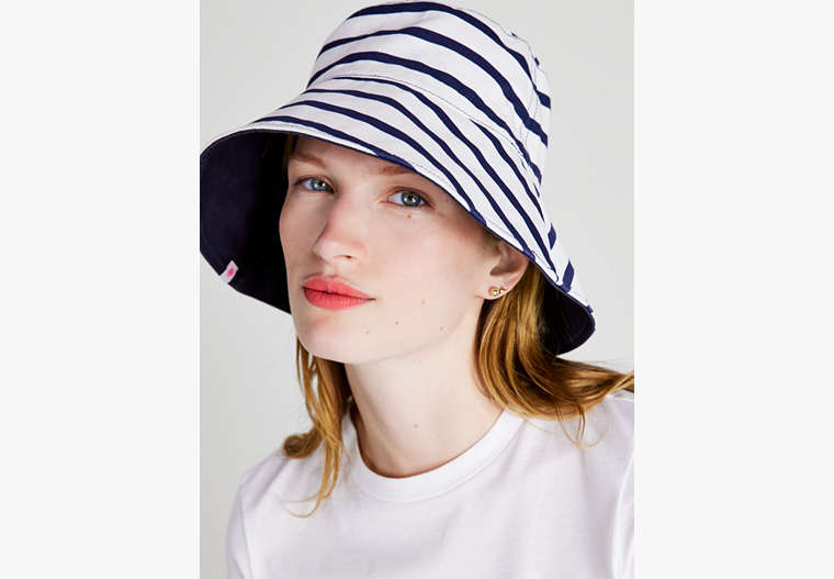 Breton Stripe Reversible Long-brim Bucket Hat, BLZR BLUE, Product image number 0