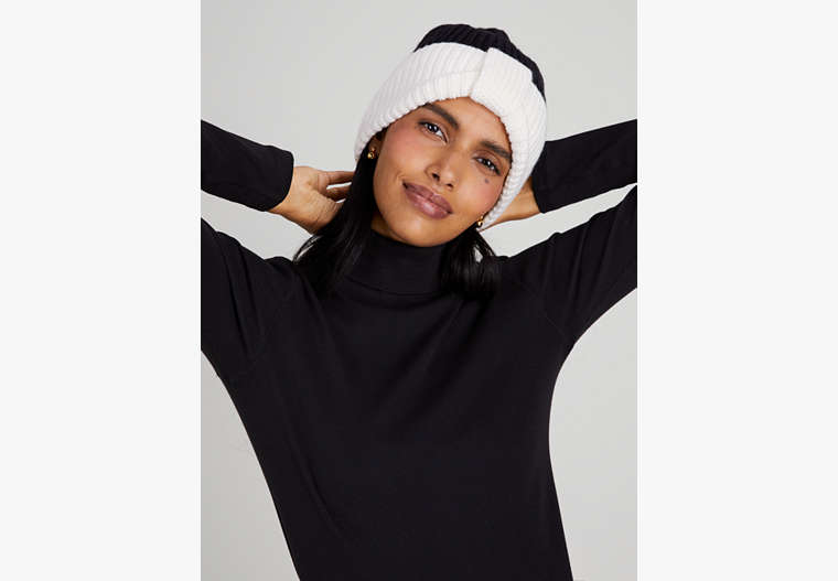 Bow Cuff Beanie, Black Cream, Product image number 0