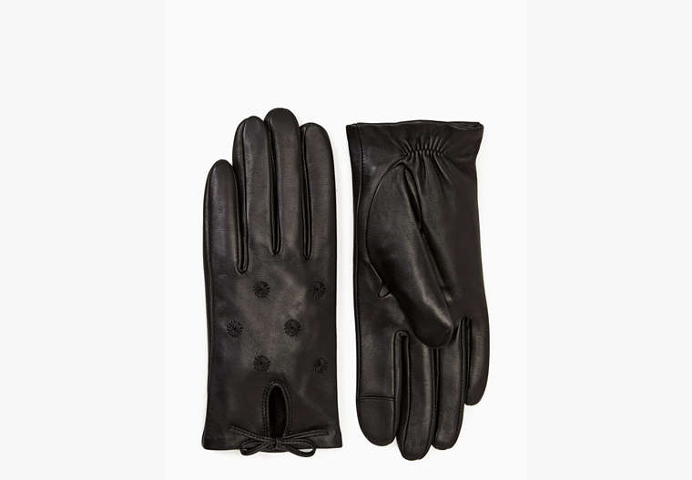 Embroidery Dot Leather Gloves, Black, Product