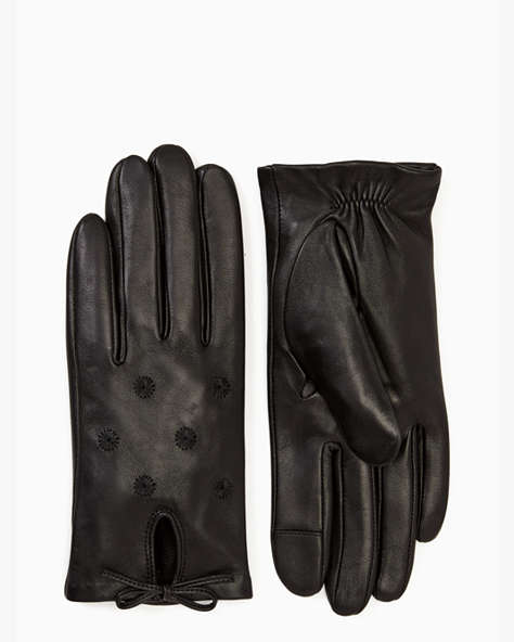 Embroidery Dot Leather Gloves, Black, ProductTile