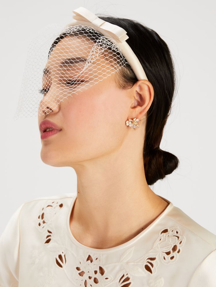 Kate Spade Bridal Bow Veiled Headband In French Cream