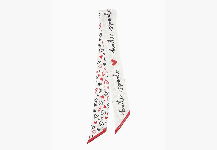 Scribble Hearts Skinny Scarf, Cream, Product image number 0