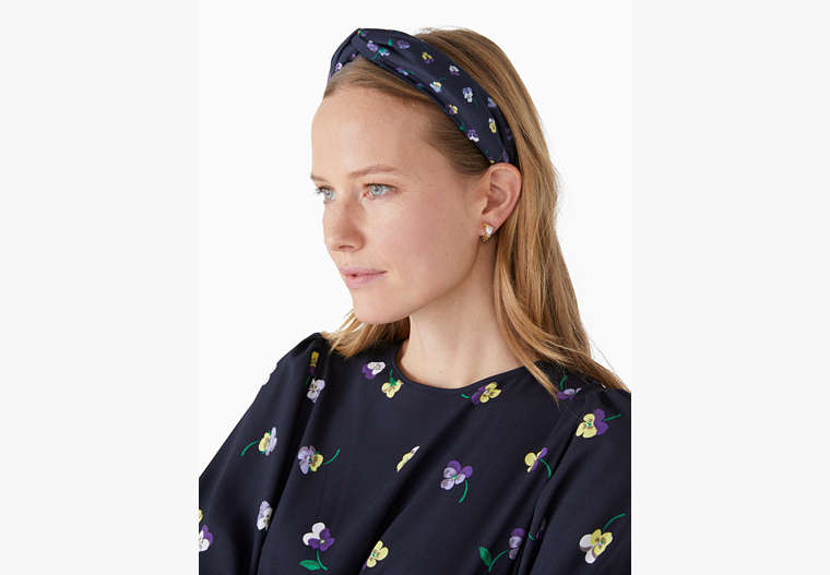 Kate Spade,pansy toss twisted floral headband,Blazer Blue image number 0