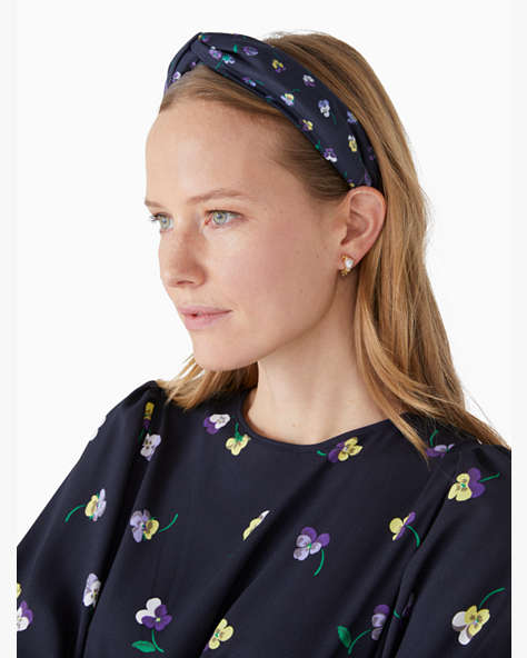 Pansy Toss Twisted Floral Headband, Blazer Blue, ProductTile