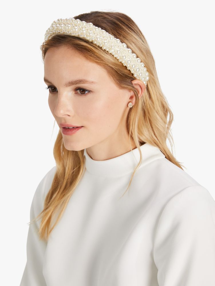 Kate Spade Bridal Pearl Embellished Satin Headband. 2