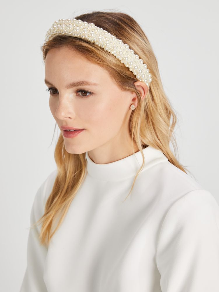 Kate Spade Bridal Pearl Embellished Satin Headband. 1