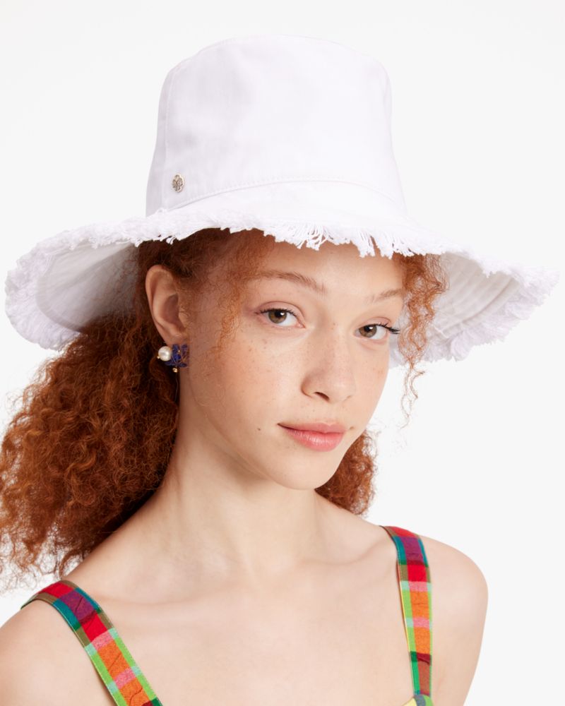 Kate Spade Fringed Long Brim Bucket Hat In White