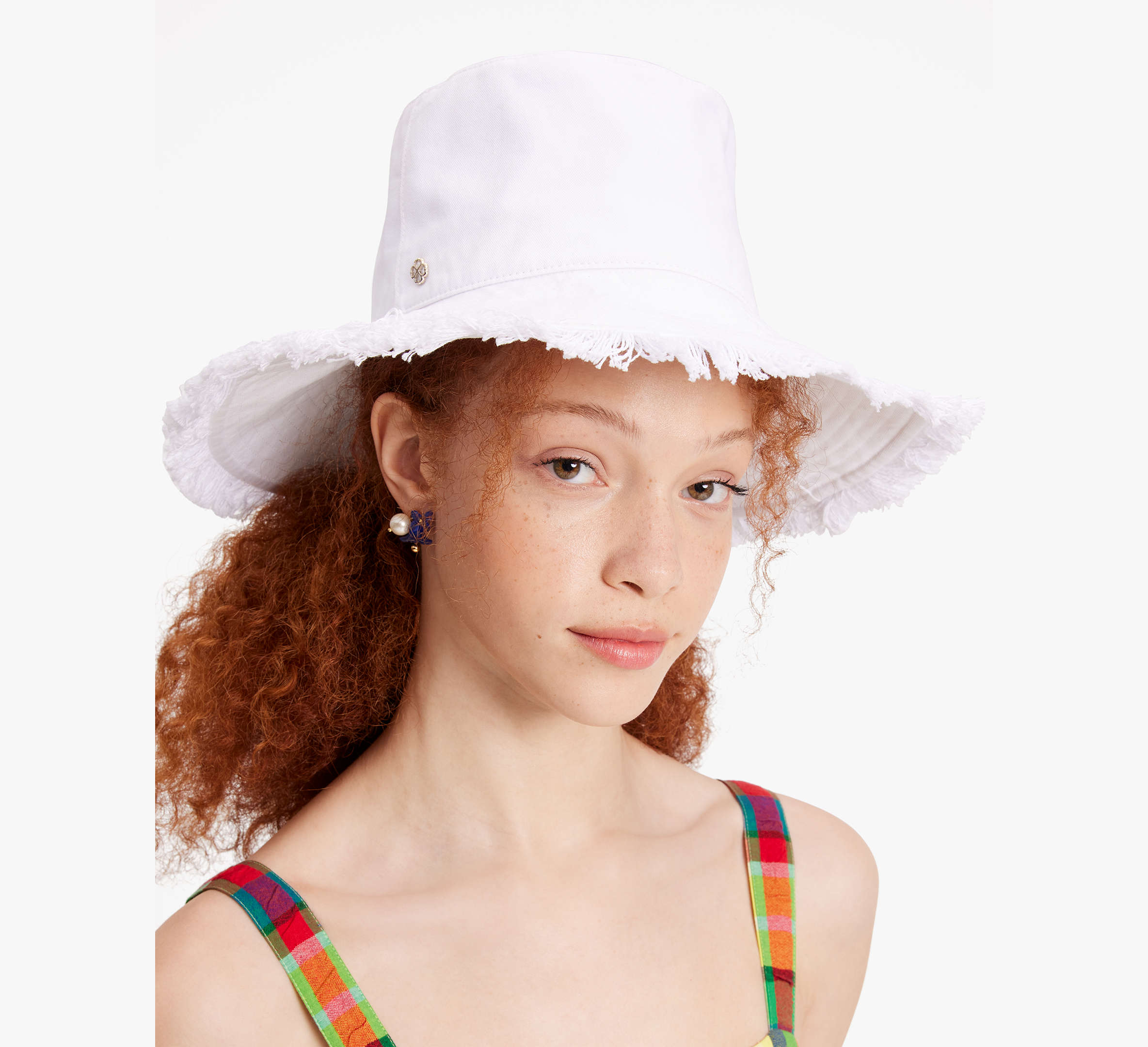 Kate Spade Fringed Long Brim Bucket Hat In White