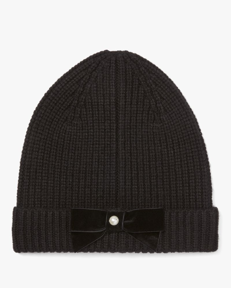 Kate Spade,Velvet Bow Beanie,Black