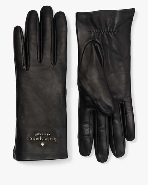 Kate Spade,Floating Logo Leather Gloves,Black