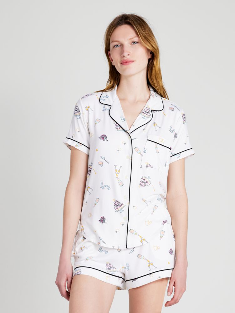 Kate Spade Joyous Short Pj Set In White Novel