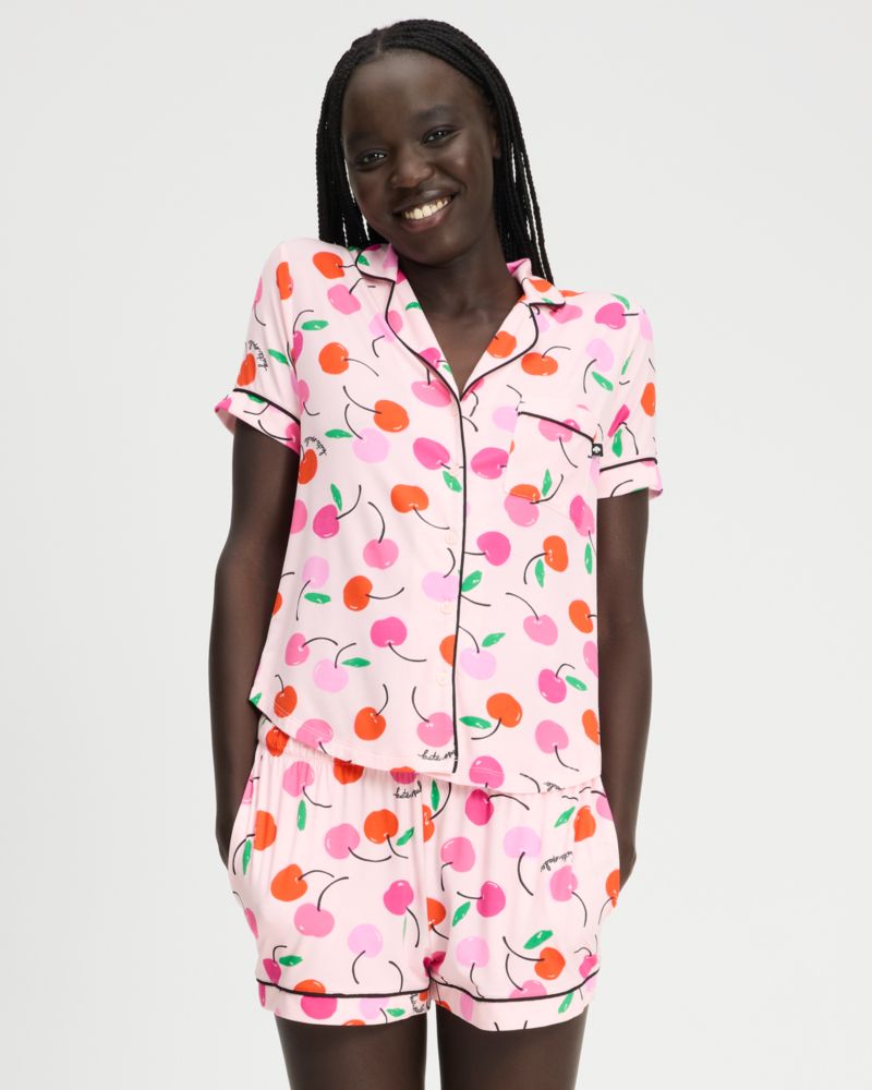 Kate Spade Painterly Cherries Short Pj Set In Pink
