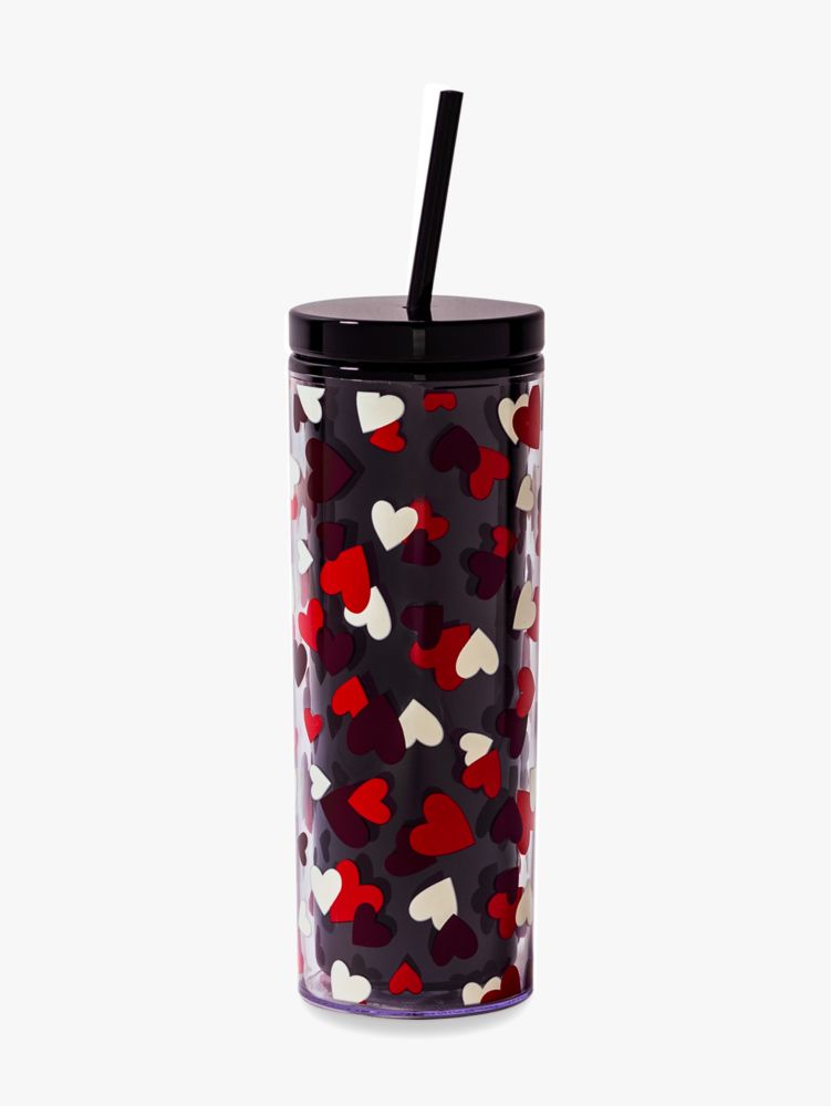 Celebration Hearts Tumbler With Straw, Black / Glitter, ProductTile