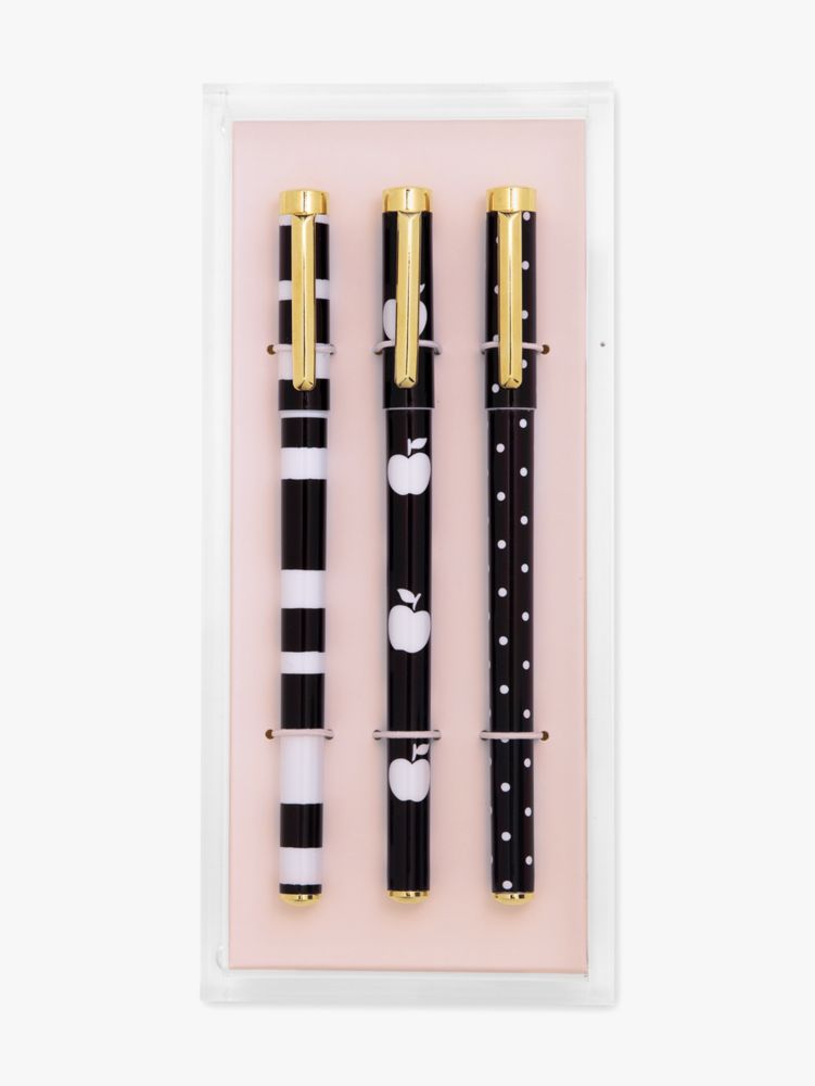 Dots & Stripes Fine Tip Pen Set With Acrylic Tray, Black / Glitter, Product