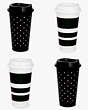 Kate Spade,dots & stripes reusable travel tumbler set,kitchen & dining,Black