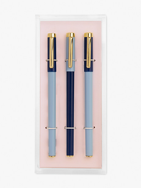 navy & blue colorblock fine tip pen set with acrylic tray