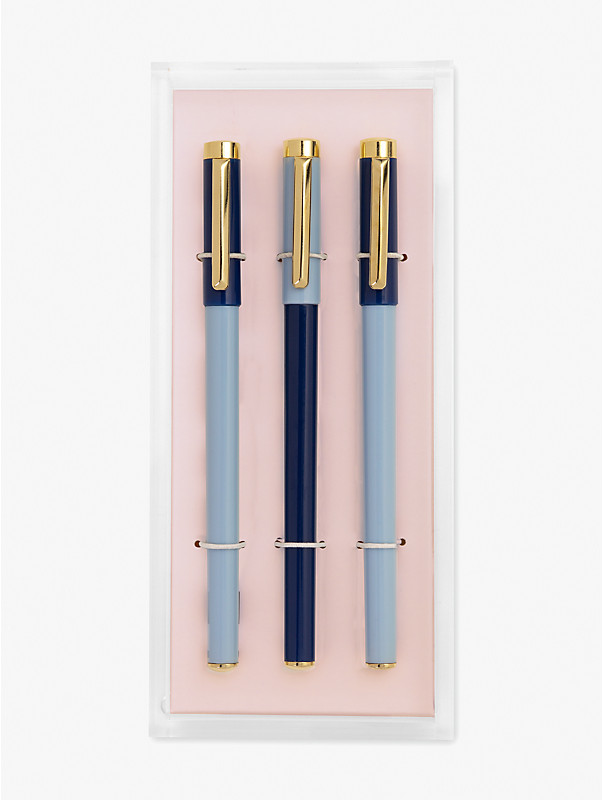 navy & blue colorblock fine tip pen set with acrylic tray, , rr_large