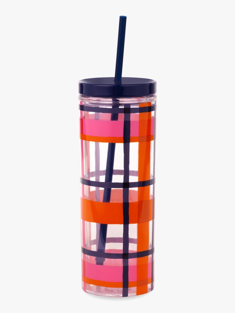 Spring Plaid Tumbler With Straw, Multi, Product