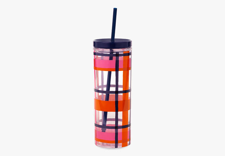 Spring Plaid Tumbler With Straw, Multi, Product image number 0