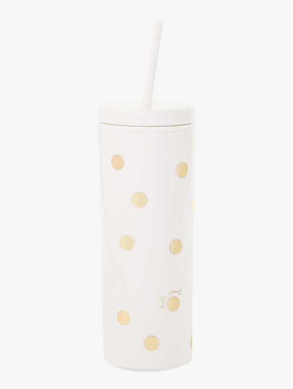 gold dot with script acrylic tumbler with straw, , rr_large