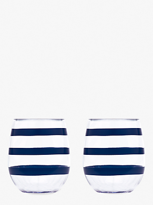 navy stripe acrylic stemless wine glass set by kate spade new york non-hover view