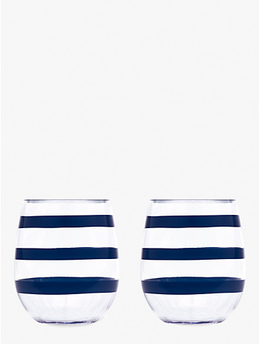 navy stripe acrylic stemless wine glass set, , rr_productgrid