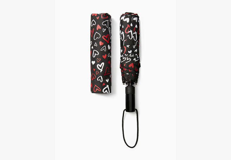 Scribble Hearts Travel Umbrella, Black, Product image number 0