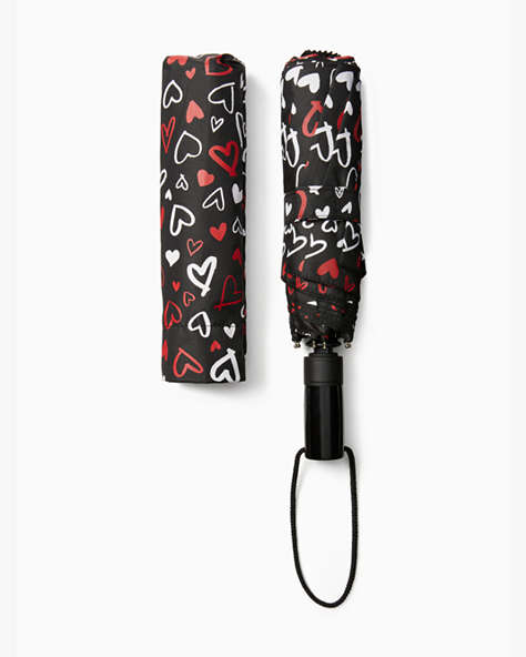 Scribble Hearts Travel Umbrella, Black, ProductTile
