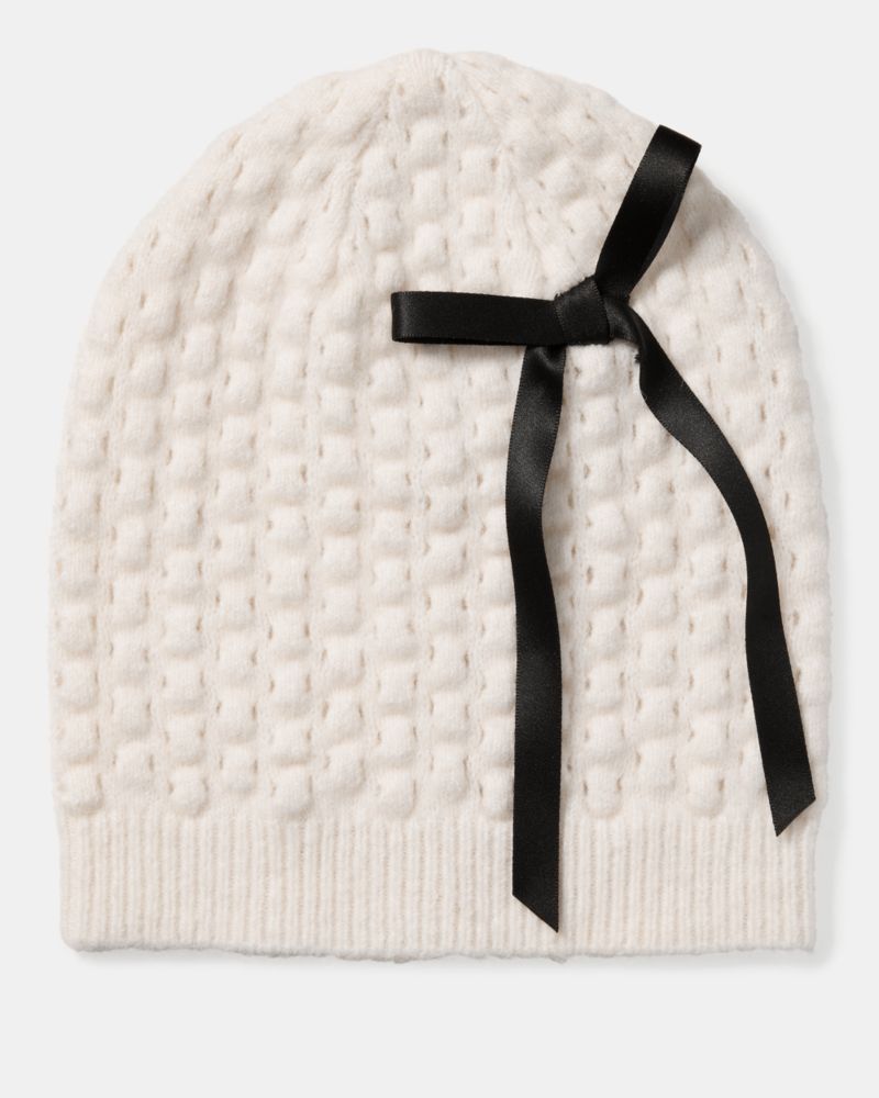 Kate Spade Bubble Stitch Bow Beanie, Beige