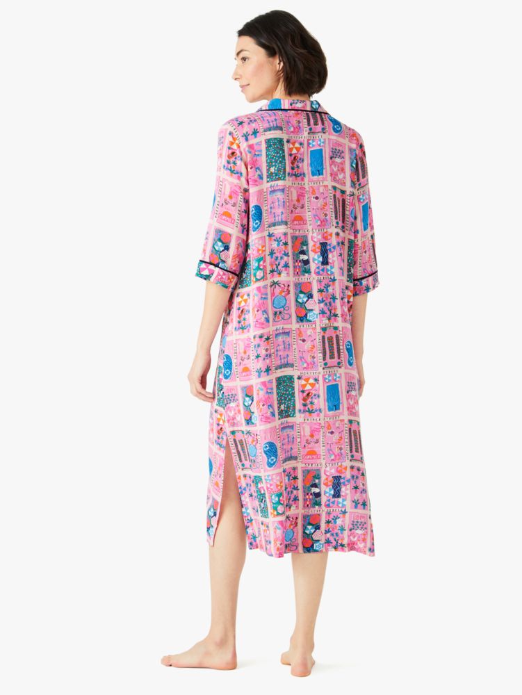 rooftop scene three-quarter-sleeve gown, Pomegranate., Product