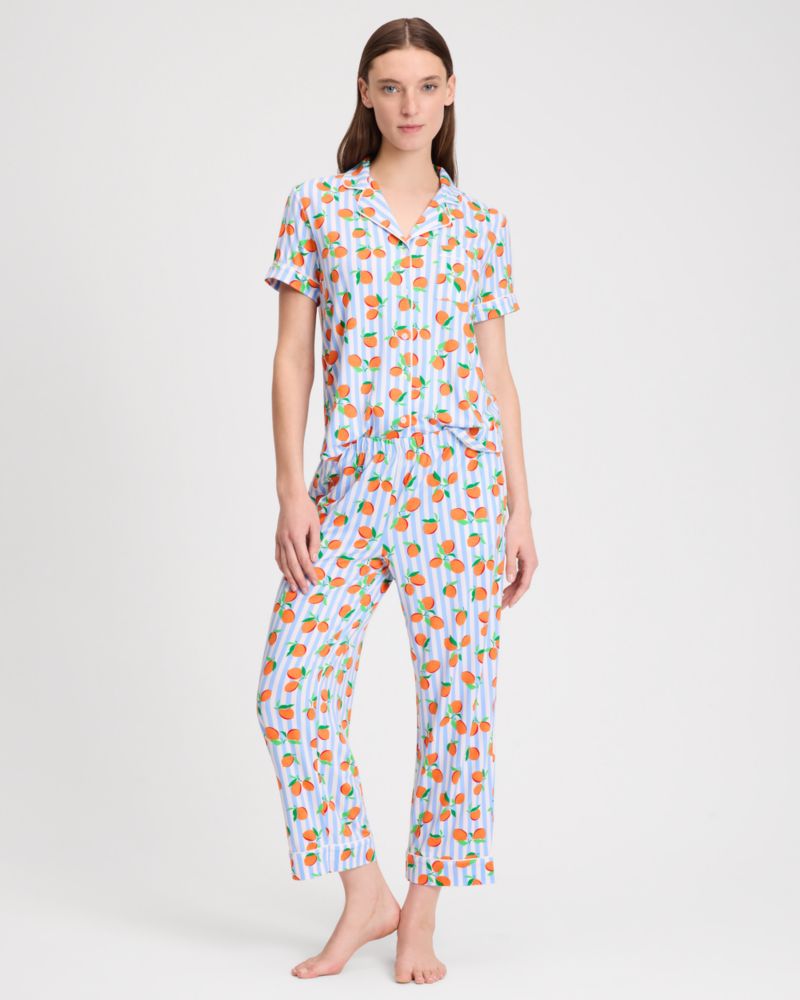 Kate Spade New York Cozy Jersey Cropped Pajama Set In Warm Burgendy/black