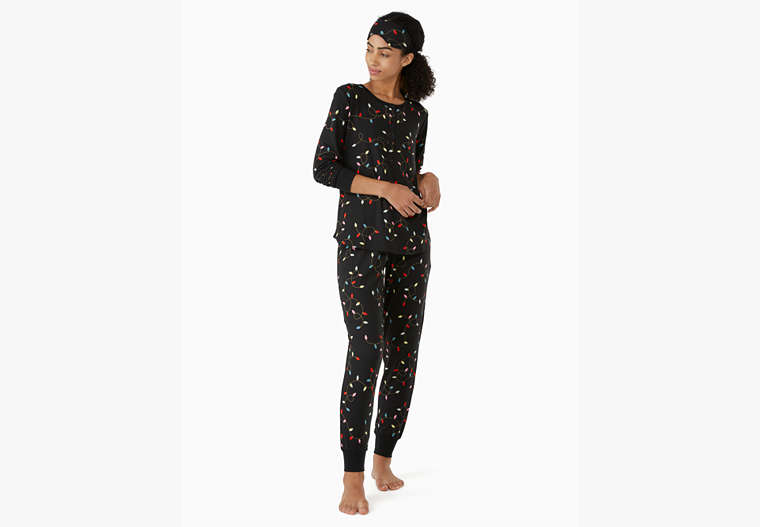 Kate Spade,henley holiday pajama set,sleepwear,Polyester,50%,Black Print image number 0