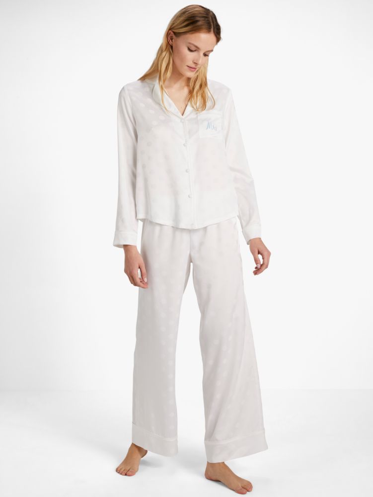 Kate Spade Mrs Long Pj Set In Off White Dot