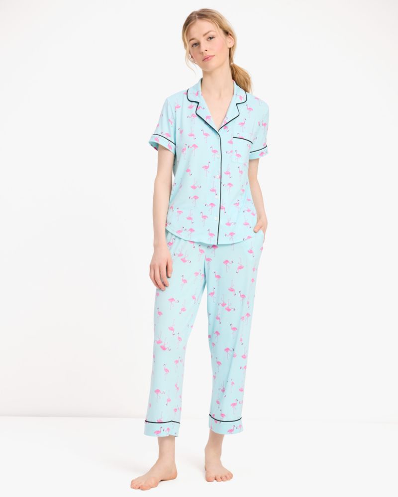 Shop Kate Spade Crop Pj Set In Dotty Flamingo